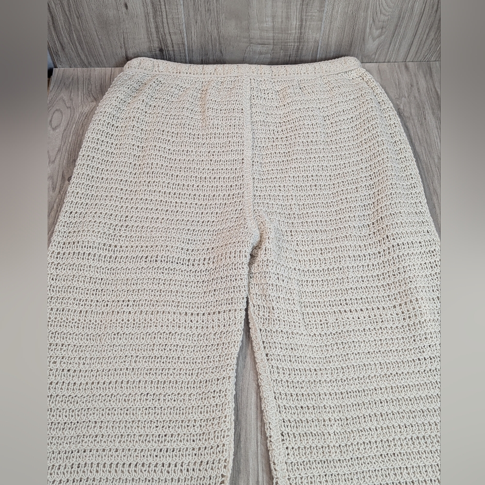 Beachy Cream Crochet Lace Pants Women's Size Medium Boho Tropical Solitaire - Picture 8 of 14